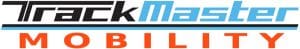 TrackMaster Mobility logo featuring TrackMaster in black and blue stylized text above a horizontal blue line, with MOBILITY in bold orange capital letters below.