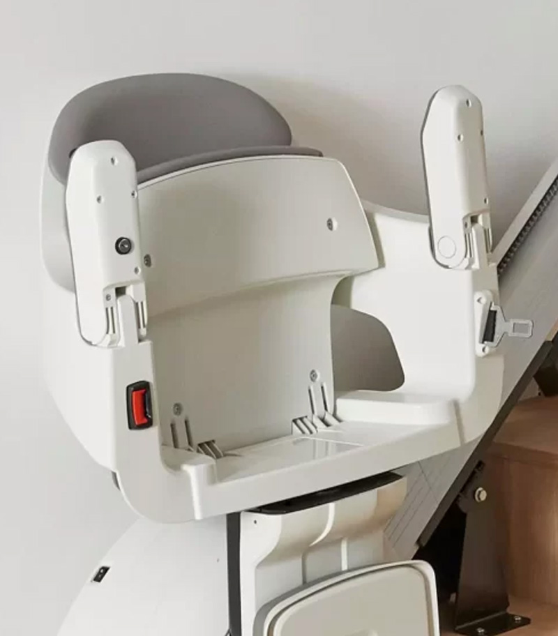 Access BDD HomeGlide Extra Straight Stairlift at Bottom of Rail in Folded Position