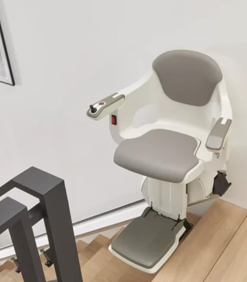 Access BDD HomeGlide Extra Straight Stair Lift at Top of Stairs in Unfolded Position