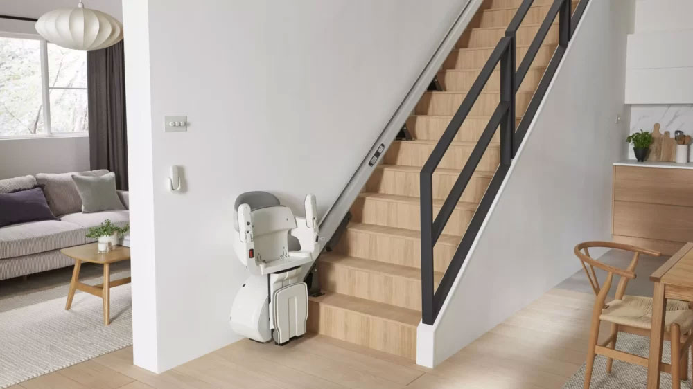 Access BDD HomeGlide Straight Stair Lift in Folded Position to Take up Minimal Space