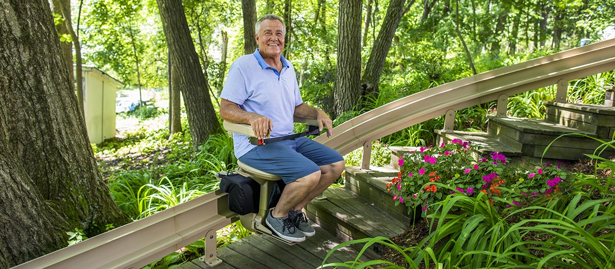 Bruno Elite Curved Outdoor Stairlift with Happy Rider