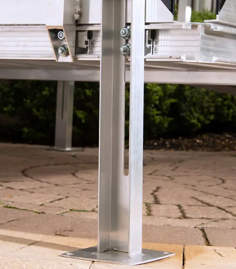 Adjustable legs on aluminum residential ramps from National Ramps eliminates the need for concrete footings.