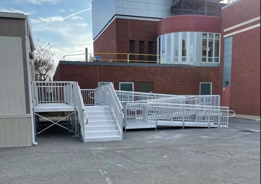 Modular Aluminum Commercial Ramp from National Ramps with OSHA steps