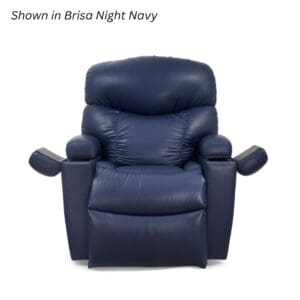 Experience plush comfort with the Cloud+ Large with Twilight Lift Chair by Golden Technologies, featuring padded armrests and backrest in Brisa Night Navy. This navy blue recliner offers adjustable lift functionality for exceptional relaxation.