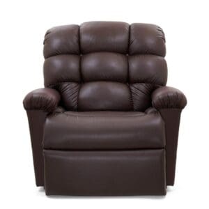 The Cloud Medium Wide - Lift Chair by Golden Technologies is a plush, dark brown power recliner with thick, cushioned arms, back, and seat, shown against a plain white background.