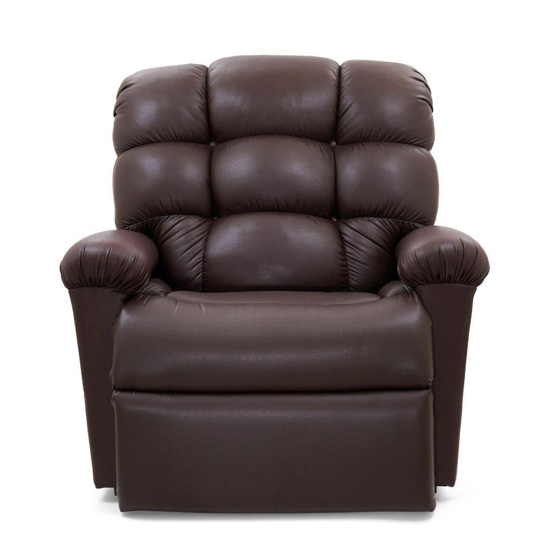 The Cloud Medium Wide - Lift Chair by Golden Technologies is a plush, dark brown power recliner with thick, cushioned arms, back, and seat, shown against a plain white background.