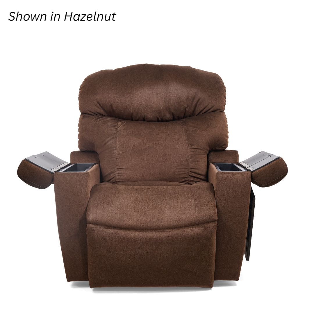 Cloud+ Small with Twilight Lift Chair by Golden Technologies features plush cushions and hidden storage in both armrests. Shown in Hazelnut. Cloud+ Small with Twilight Lift Chair by Golden Technologies features plush cushions and hidden storage in both armrests. Shown in Hazelnut.