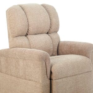 A beige upholstered recliner with plush cushions offers adjustable comfort like the Comforter with MaxiComfort Petite Small Lift Chair by Golden Technologies, providing a cozy seating option for any home.