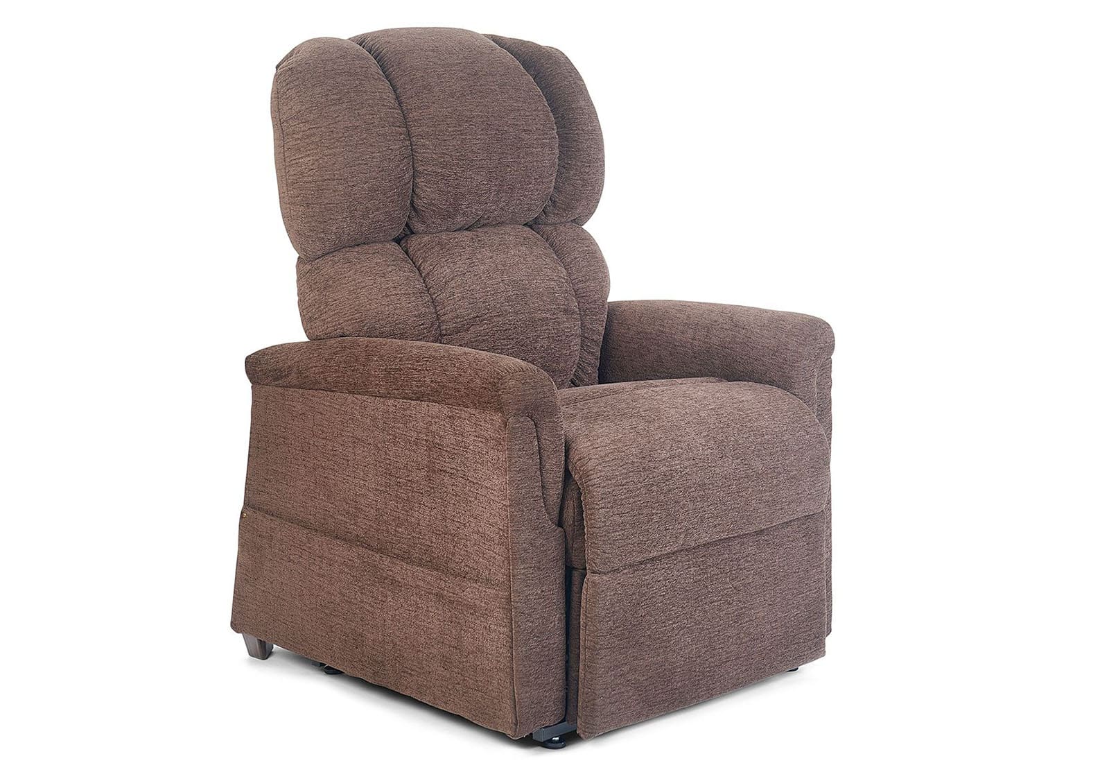 The Comforter with MaxiComfort Tall Lift Chair by Golden Technologies features plush cushioning and a supportive backrest, seat, and armrests for maximum comfort, shown on a white background.