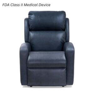 The EZ Sleeper Slim Lift Chair by Golden Technologies, in black with padded armrests and backrest, is an FDA Class II Medical Device shown against a white background.