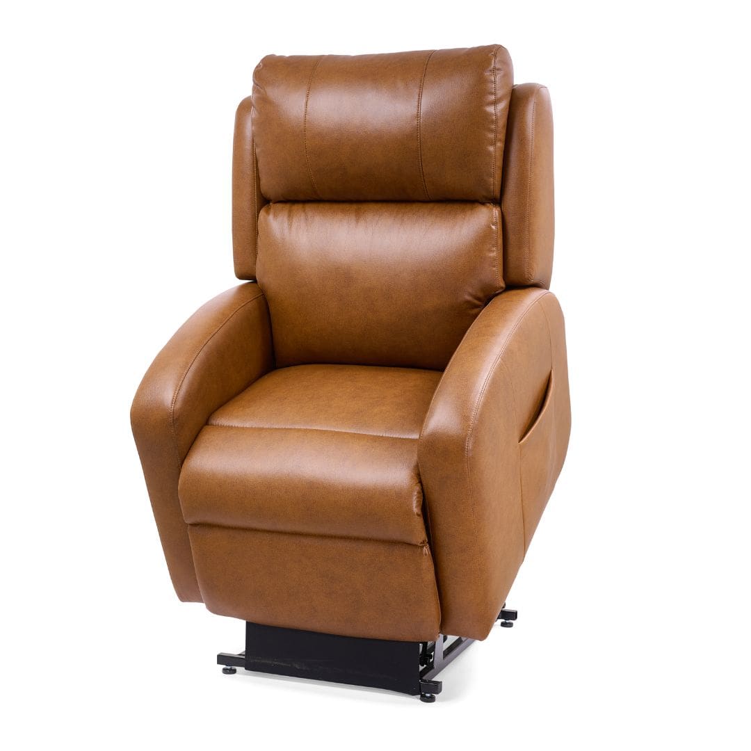 The EZ Sleeper Slim with Twilight Lift Chair by Golden Technologies is a brown leather power recliner featuring padded armrests, a high backrest, and a raised base for exceptional comfort and support in any room. The EZ Sleeper Slim with Twilight Lift Chair by Golden Technologies is a brown leather power recliner featuring padded armrests, a high backrest, and a raised base for exceptional comfort and support in any room.