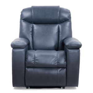 The Rhea with Twilight & Nirvana Large Lift Chair by Golden Technologies is a plush, dark gray recliner with padded armrests and a high backrest, shown against a white background.
