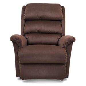 The Relaxer Large - Lift Chair by Golden Technologies is a plush brown recliner with padded armrests and a cushioned backrest, shown from the front against a white background.