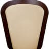 The Freecurve Curved Stair Lift by Handicare features a chair backrest with a beige padded center and dark brown wooden frame, designed to complement your home and provide added comfort during installation.
