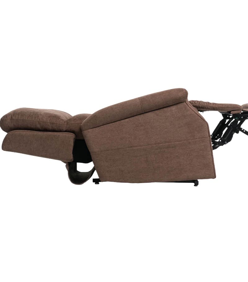 Side view of the VivaLift Tranquil 2 - PLR-935 Lift Chair by Pride Mobility, fully reclined with backrest tilted and footrest raised—perfect for seniors needing comfort and effortless mobility assistance. Side view of the VivaLift Tranquil 2 - PLR-935 Lift Chair by Pride Mobility, fully reclined with backrest tilted and footrest raised—perfect for seniors needing comfort and effortless mobility assistance.