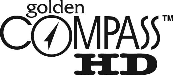 Logo for Compass HD - Power Wheelchair by Golden, with COMPASS in large font, a compass needle inside the O, and "Golden" above and "HD" below in smaller text.