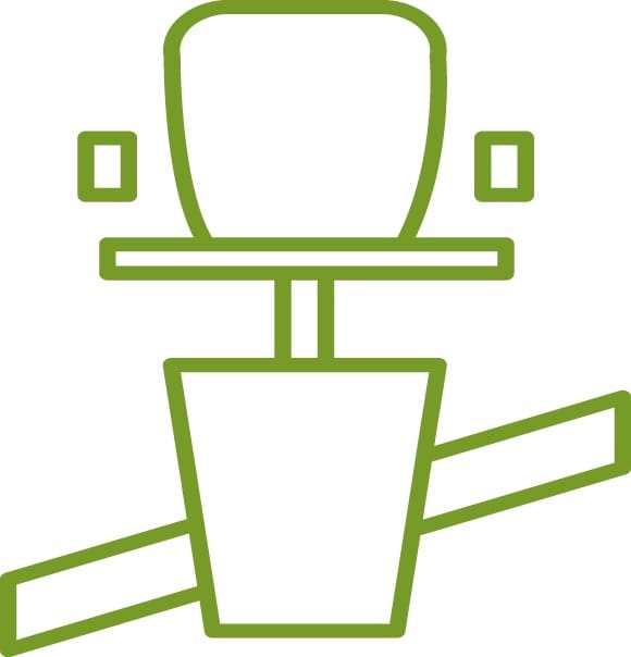 A green, minimalist line drawing of a satellite with two rectangular solar panels and an upward-facing dish, designed with the same modern elegance as the Handicare 4000 Curved Stair Lift by Handicare.