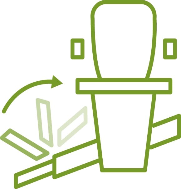Green line drawing of a toilet with an arrow to wooden planks, symbolizing the link between toilets and construction materials, much like how the Handicare 4000 Curved Stair Lift by Handicare connects accessibility and home design.