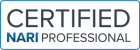 A rectangular logo with the words CERTIFIED NARI PROFESSIONAL in bold, modern font. NARI is in blue, while the rest of the text is black, all within a thin blue border.